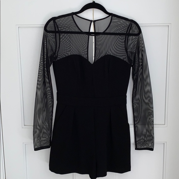BCBGeneration Mesh Inset Romper in Black - Picture 3 of 12